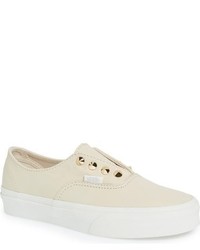 Beige Studded Canvas Slip-on Sneakers