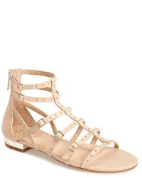 Beige Studded Flat Sandals