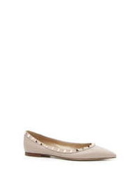 Beige Studded Leather Ballerina Shoes