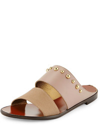 Beige Studded Leather Flat Sandals