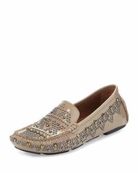 Beige Studded Leather Loafers