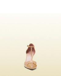 Gucci Studded Leather T Strap Pump