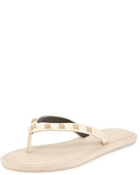 Beige Studded Leather Thong Sandals