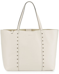Beige Studded Leather Tote Bag