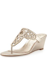Beige Studded Leather Wedge Sandals