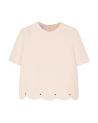 Valentino Studded Scalloped Wool And Crepe Top