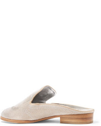 Robert Clergerie Astre Studded Suede Slippers Neutral