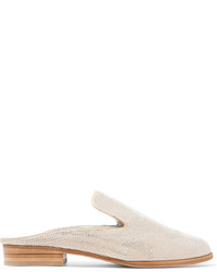 Robert Clergerie Astre Studded Suede Slippers Neutral