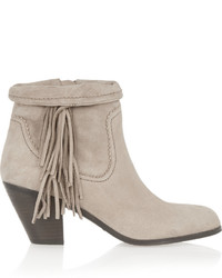 Sam Edelman Louie Fringed Suede Ankle Boots Beige