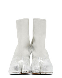 Maison Margiela Off White And Silver Suede Painted Tabi Boots
