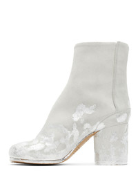 Maison Margiela Off White And Silver Suede Painted Tabi Boots