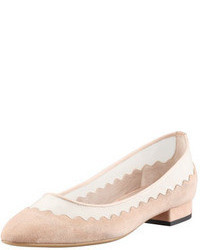 Chloé Chloe Suede Tulle Scalloped Ballet Flat Nude