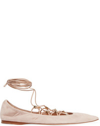 Valentino Lace Up Suede Point Toe Flats Blush