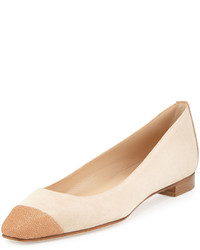 Manolo Blahnik Lee Stingray Cap Toe Ballet Flat Beige