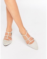 Glamorous Stone Suede Caged Flat Shoes
