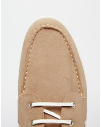 Asos Boat Shoes In Stone Faux Suede With White Sole