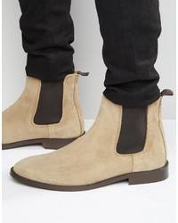 Asos Chelsea Boots In Stone Suede With Back Pull
