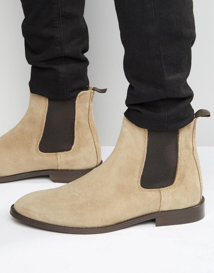 Asos Chelsea Boots In Stone Suede With 