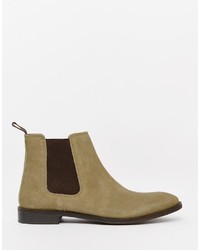 Asos Chelsea Boots In Stone Suede With Back Pull Wide Fit Available
