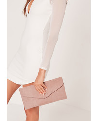 Missguided Faux Suede Minimal Envelope Clutch Bag Taupe