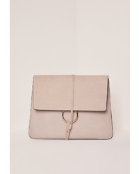 Missguided Mixed Fabric Circle Trim Clutch Bag Nude