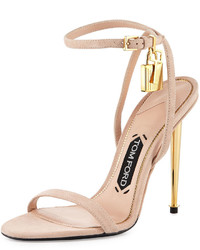 Tom Ford Lock Ankle Wrap Suede 110mm Sandal Nude