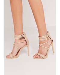 Missguided Strappy Cuff Heeled Sandals Nude