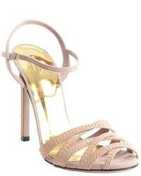 Gucci Nude Suede Beaded Detail Strappy Sandals