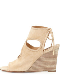 Aquazzura Sexy Thing Suede 85mm Wedge Sandal Nude