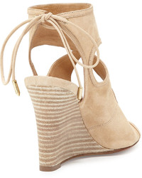 Aquazzura Sexy Thing Suede 85mm Wedge Sandal Nude