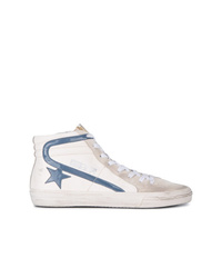 Golden Goose Deluxe Brand White Blue Slide Hi Top Sneakers