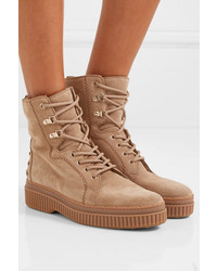 Tod's Gomma Shearling Lined Lace Up Suede Ankle Boots