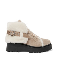 Miu Miu Shearling Lined Suede Ankle Boots