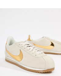 Nike Beige With Gold Swoosh Suede Cortez Se Trainers