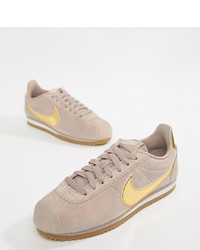 Nike Taupe With Gold Swoosh Suede Cortez Trainers