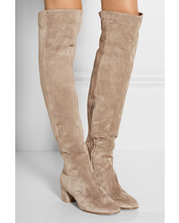 Gianvito Rossi Suede Over The Knee Boots Beige