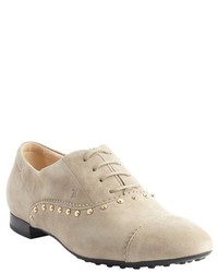 Tod's Cream Suede Studded Oxfords