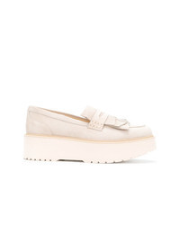 Beige Suede Platform Loafers