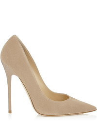 Jimmy Choo Anouk Nude Suede Pointy Toe Pumps