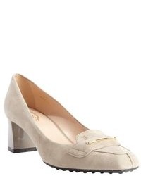 Tod's Nude Suede Buckle Detail Pumps