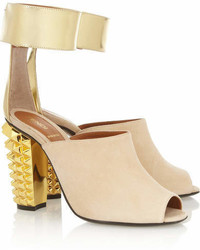 Fendi Metallic Leather And Suede Sandals Neutral