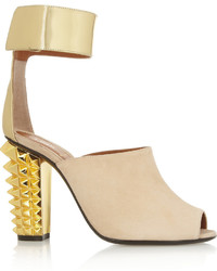 Fendi Metallic Leather And Suede Sandals Neutral
