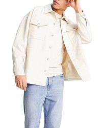 Topman Faux Suede Shirt Jacket In Cream At Nordstrom