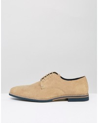 Asos Lace Up Shoes In Stone Suede With Contrast Sole