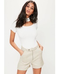 Missguided White Double Button Front Faux Suede Shorts