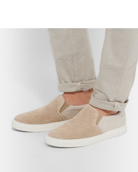 Brunello Cucinelli Perforated Suede And Twill Slip On Sneakers