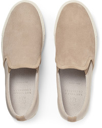 Brunello Cucinelli Perforated Suede And Twill Slip On Sneakers