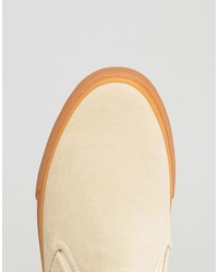 Asos Slip On Sneakers In Stone Faux Suede With Gum Sole