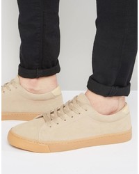 Asos Lace Up Sneakers In Stone Real Suede
