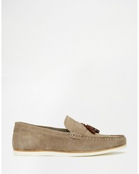 Asos Brand Tassel Loafers In Gray Suede With White Sole